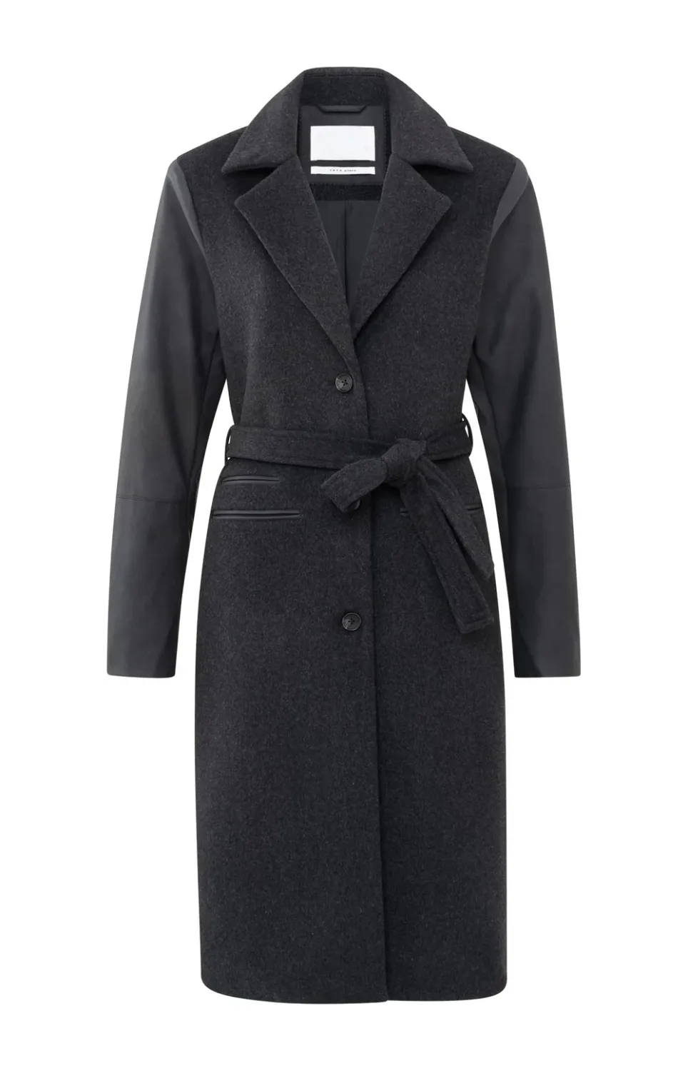 YaYa Long wool mix coat with faux