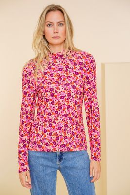 Geisha T-shirt Aflowers roze