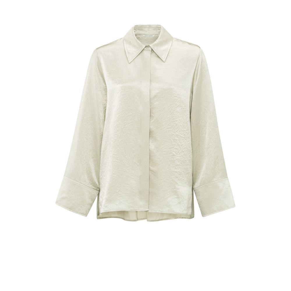 YaYa Satin crinkle wide slv blouse