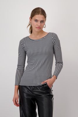 Monari Pullover zwart wit geblokt