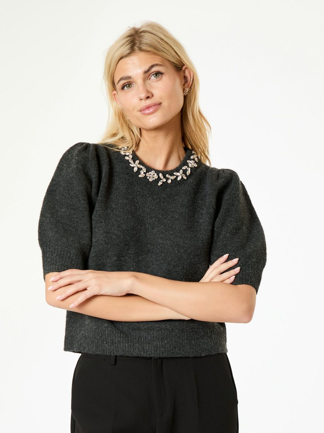 Neo Noir Maia Stone Knit blouse Grijs