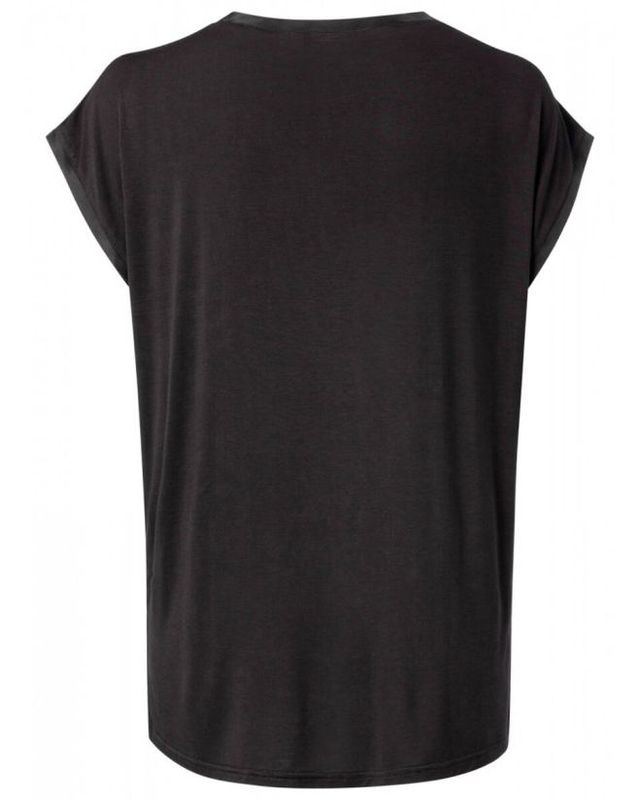 YAYA Basic top van gemengde stof met ronde hals en kapmouwtjes