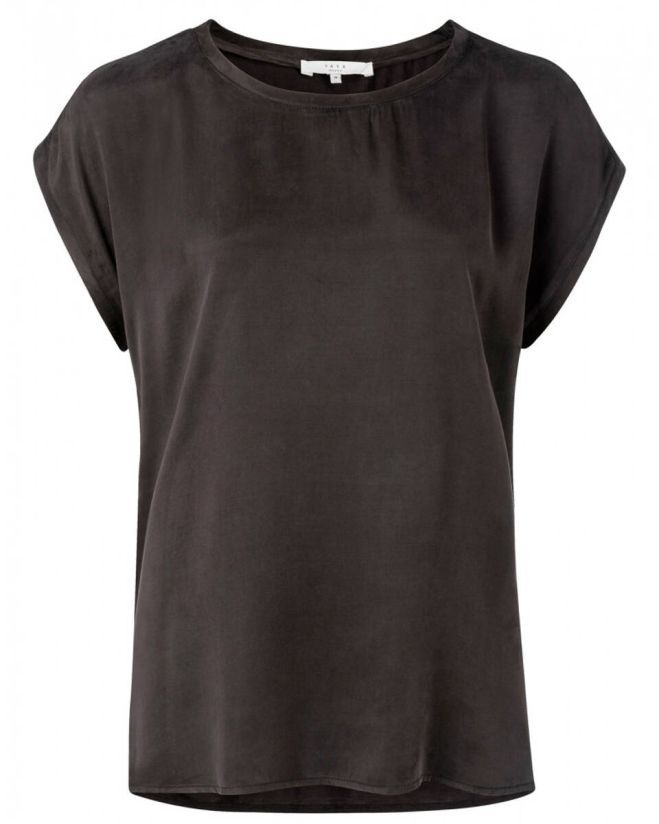 Yaya Basic top van gemengde stof met ronde hals en kapmouwtjes