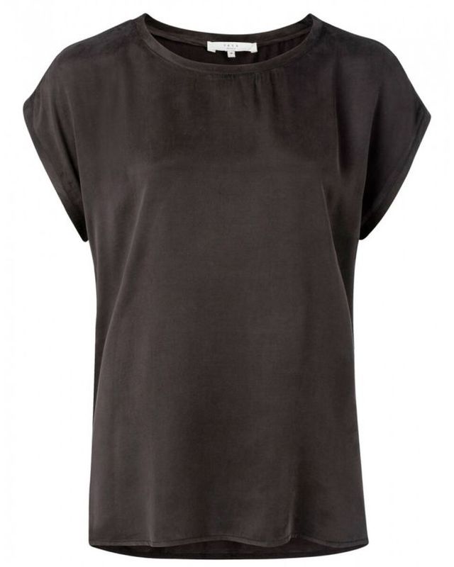 Yaya Basic top van gemengde stof met ronde hals en kapmouwtjes