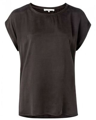 Yaya Basic top van gemengde stof met ronde hals en kapmouwtjes