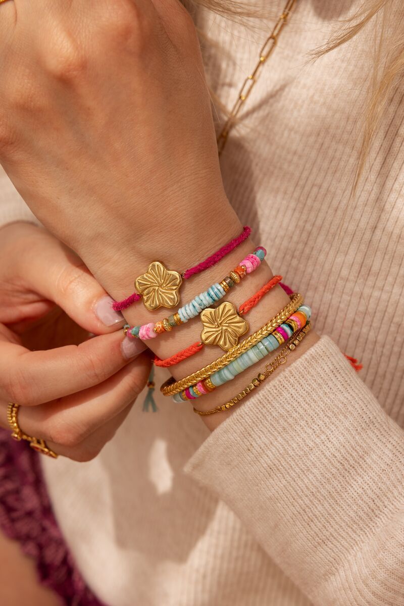 My Jewellery Bracelet cord pink flower Goud