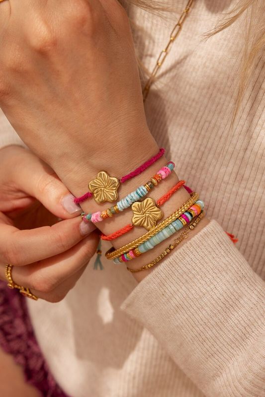 My Jewellery Bracelet cord pink flower Goud