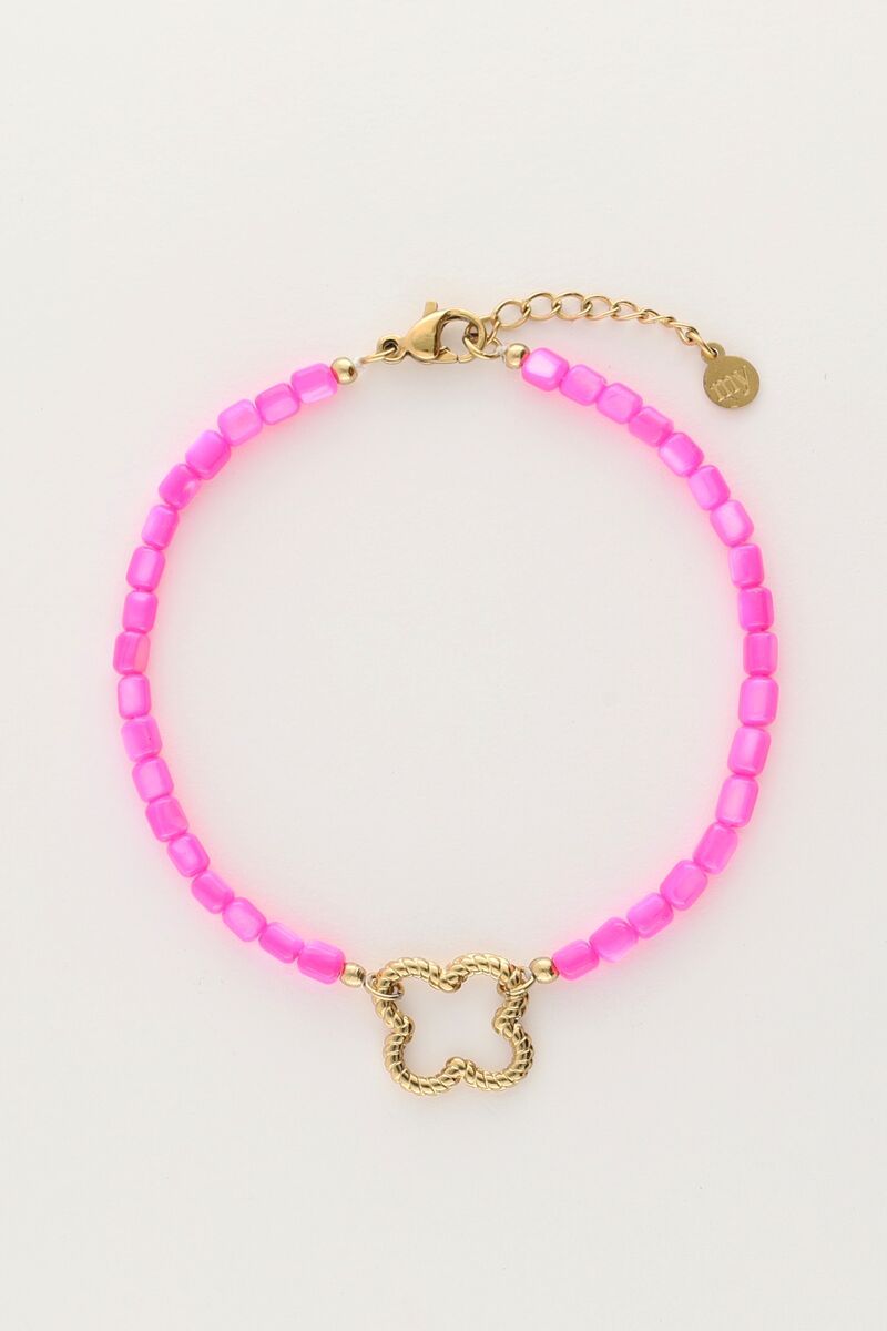 My Jewellery Bracelet pink beads clover Goud