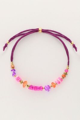 My Jewellery Bracelet purple cord pink beads Goud