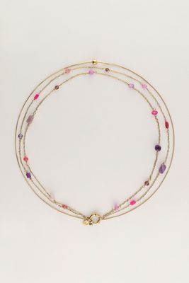 My Jewellery Necklace multi beads lilac pink Goud