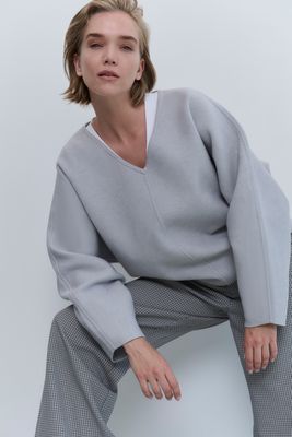 YaYa Oversized sweater with V-neck Grijs