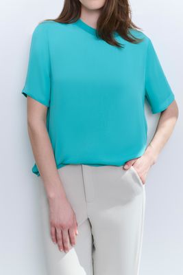 Yaya geweven pantalon met wijde pijpen