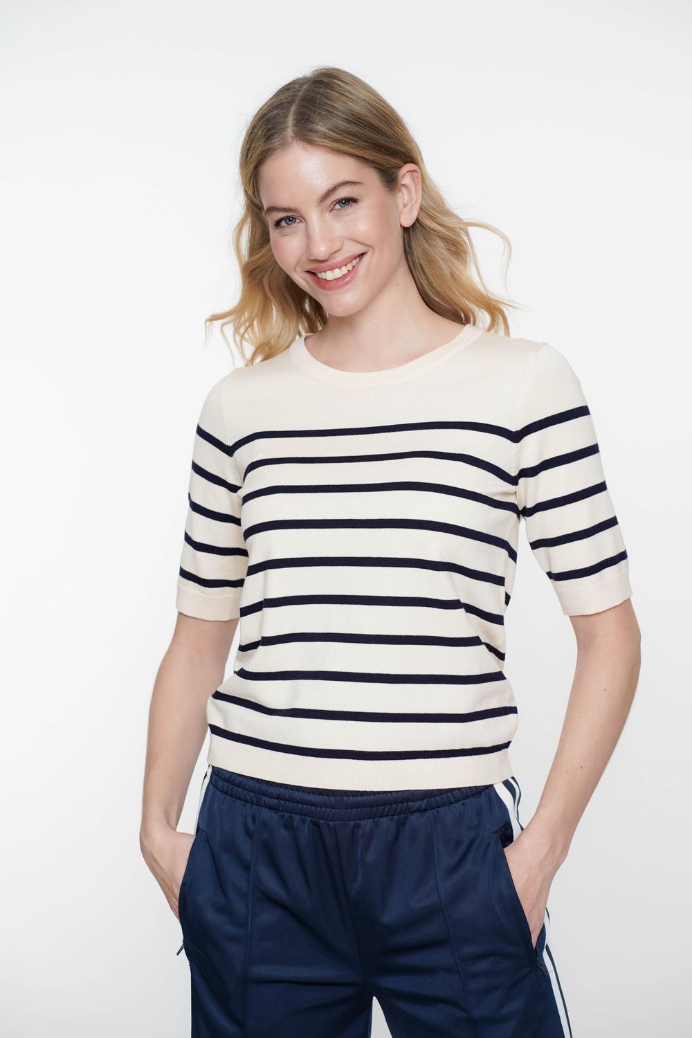 Geisha Pull stripe short sleeves Ecru