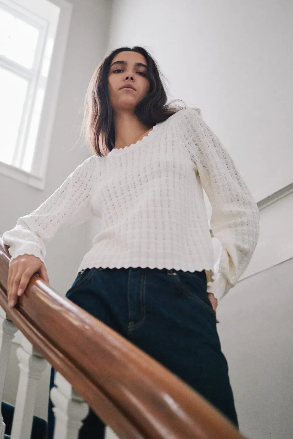Neo Noir Dito Solid Knit Blouse Ecru