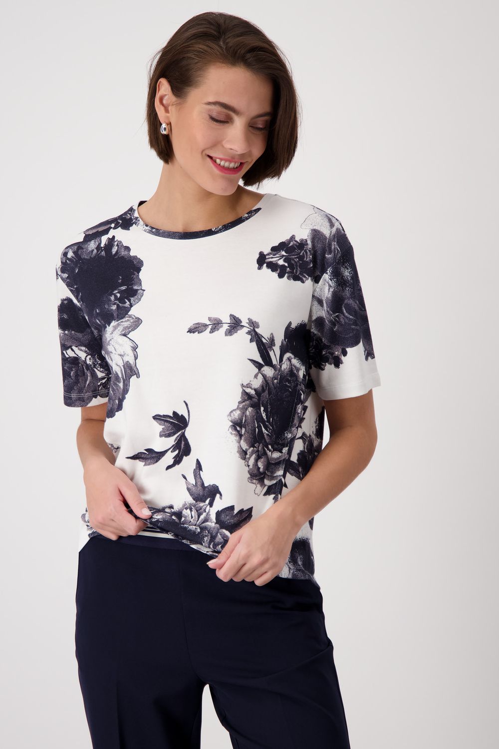 Monari T-Shirt print blauw wit