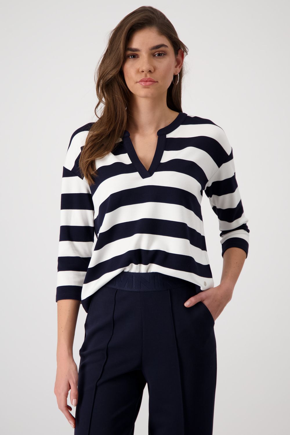 Monari Sweatshirt blauw wit gestreept