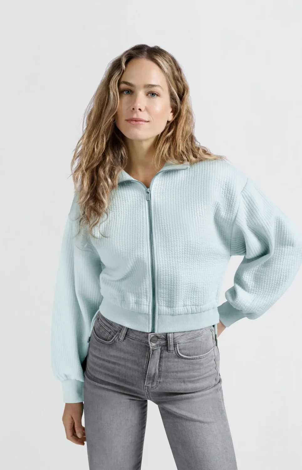YAYA Geribd jersey vest met ritssluiting en koorden