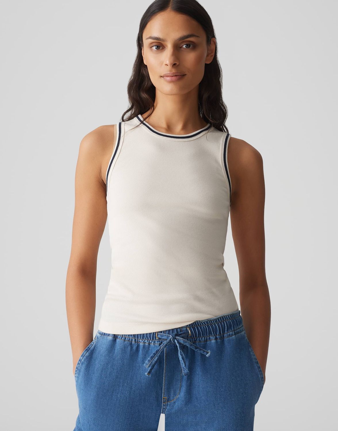 Opus top Ilesso preppy Beige met stiksels