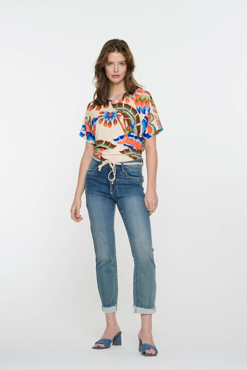 Geisha Jeans turn-up denim blauw