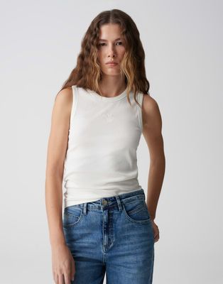 Opus basic top Ilesso embroidered Beige