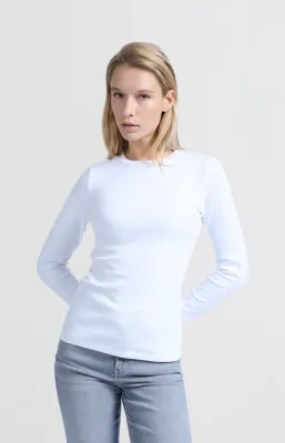 Yaya Wit T-shirt met lange mouwen en ronde hals