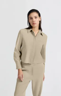 YAYA Cropped blouse with pocket Groen