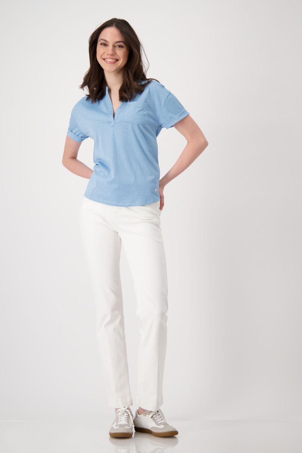 Monari T-Shirt v hals licht blauw