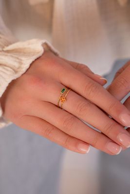 My Jewellery Ring fine square strass green Goud