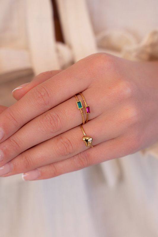 My Jewellery Ring fine square strass pink Goud