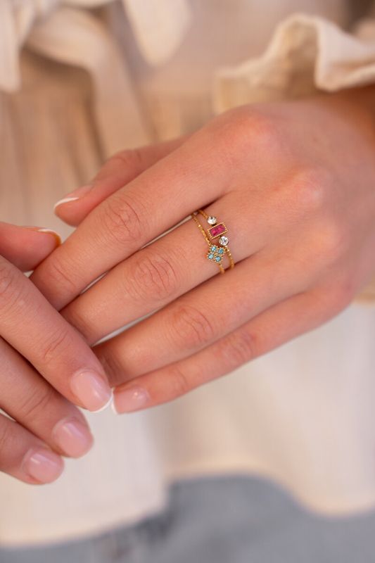 My Jewellery Ring fine square red strass Goud