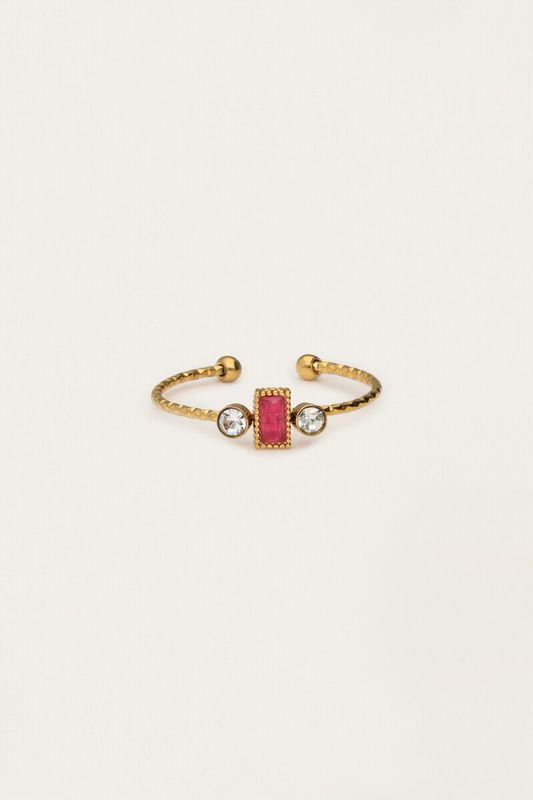My Jewellery Ring fine square red strass Goud