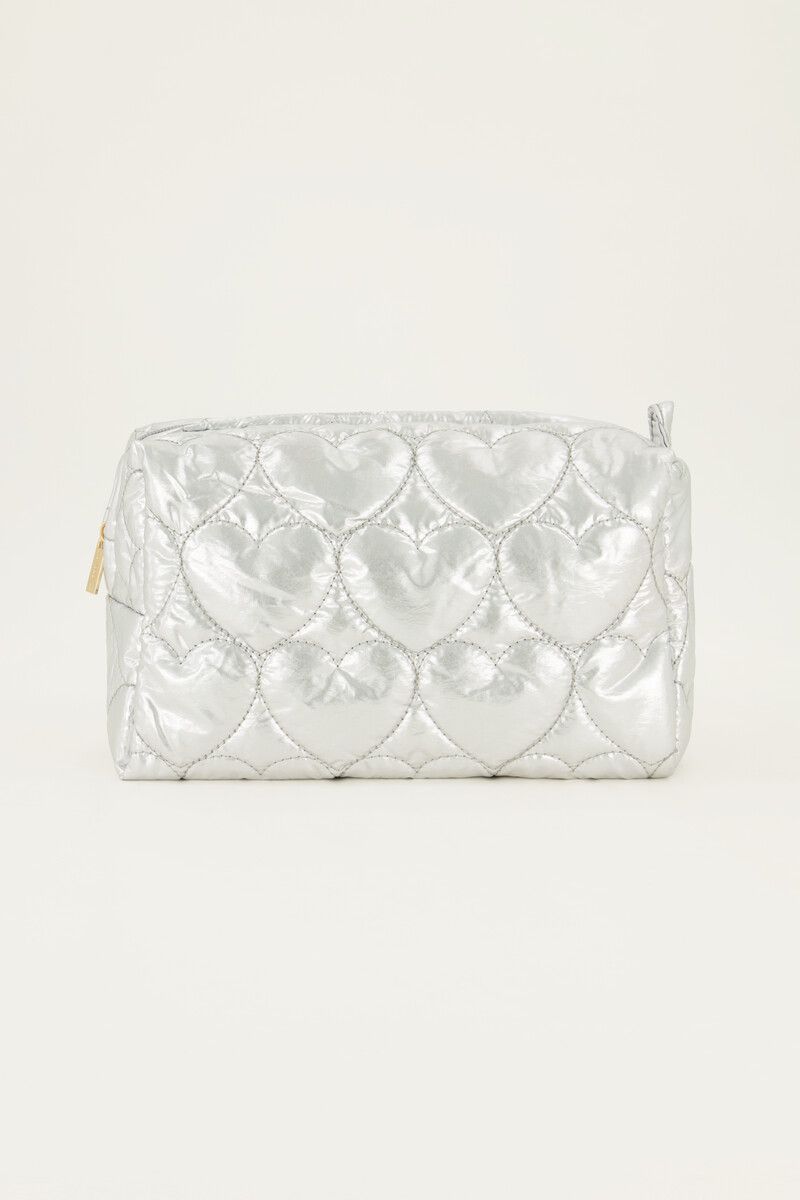 My Jewellery Toiletbag big silver hearts padded Zilver