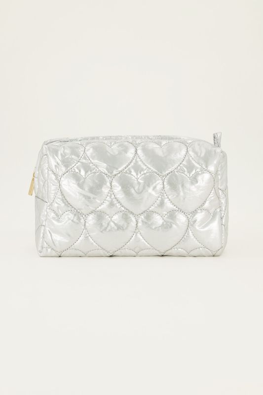 My Jewellery Toiletbag big silver hearts padded Zilver