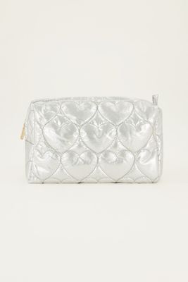 My Jewellery Toiletbag big silver hearts padded Zilver