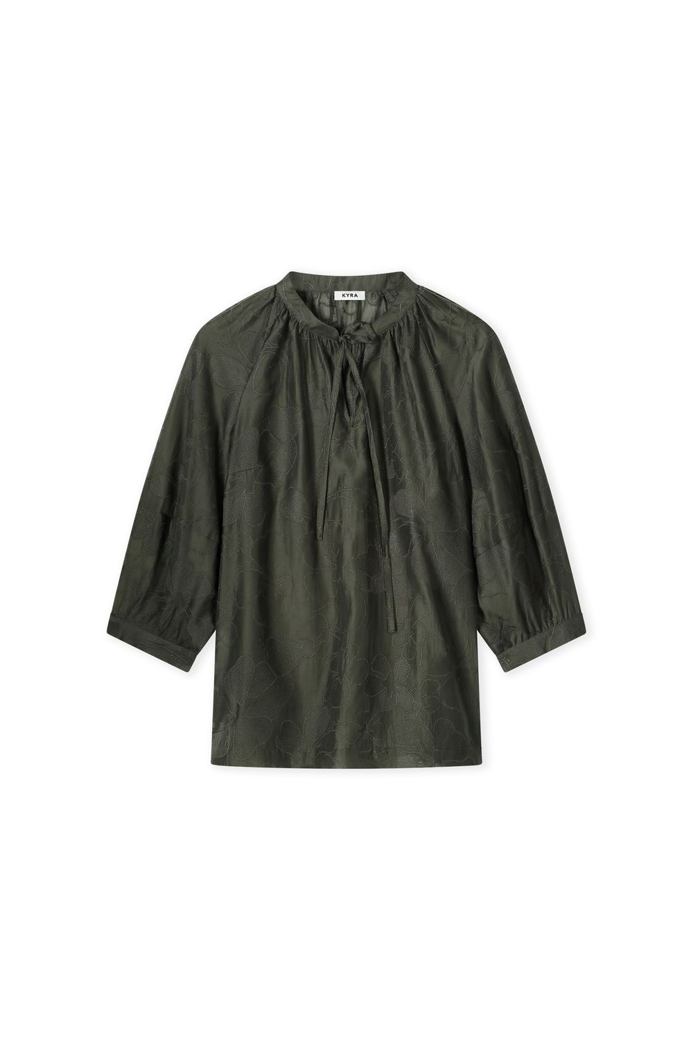 Kyra blouse balloon sleeve embroidery Groen
