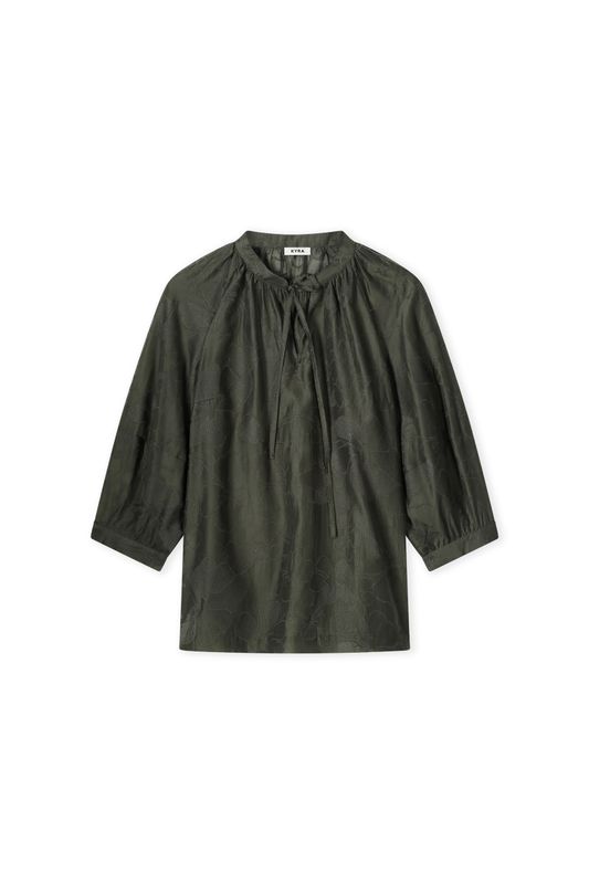 Kyra blouse balloon sleeve embroidery Groen