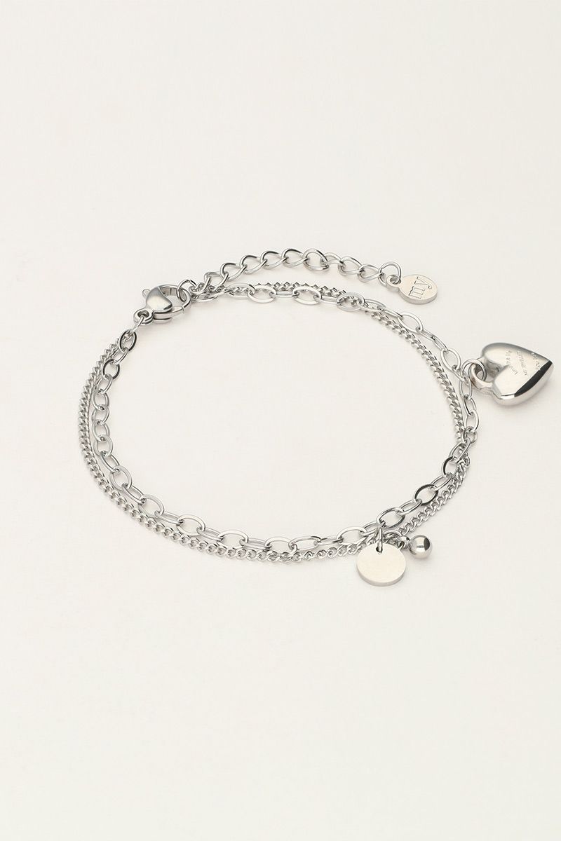 My Jewellery Bracelet chain &amp; love life heart Zilver