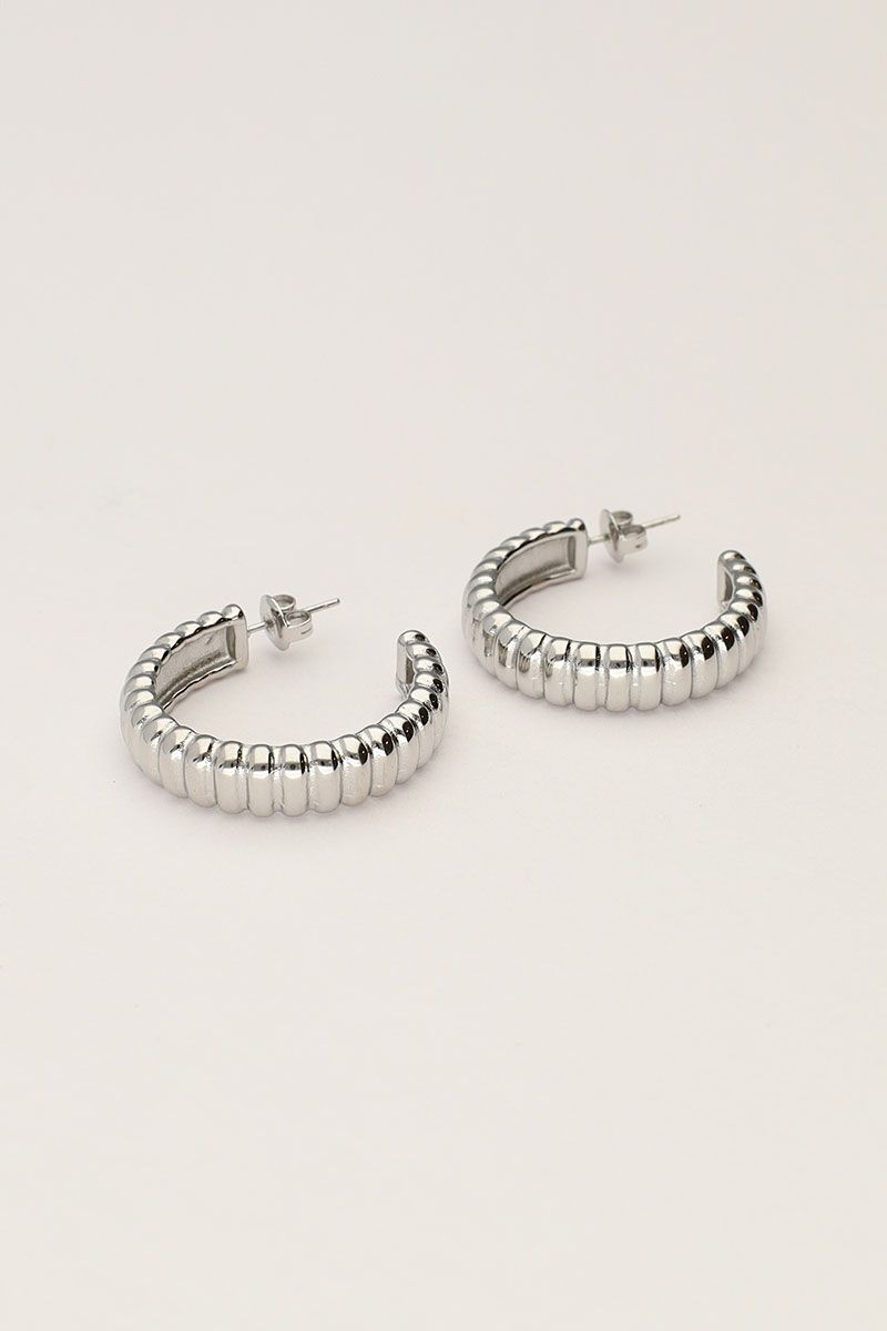 My Jewellery Earring hoops horizontal stripes Zilver