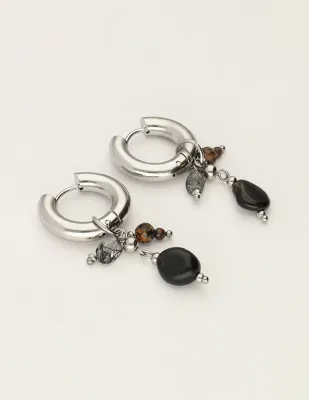 My Jewellery Earring hoop black stones Zilver