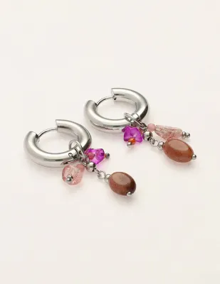 My Jewellery Earring hoop pink stones Zilver