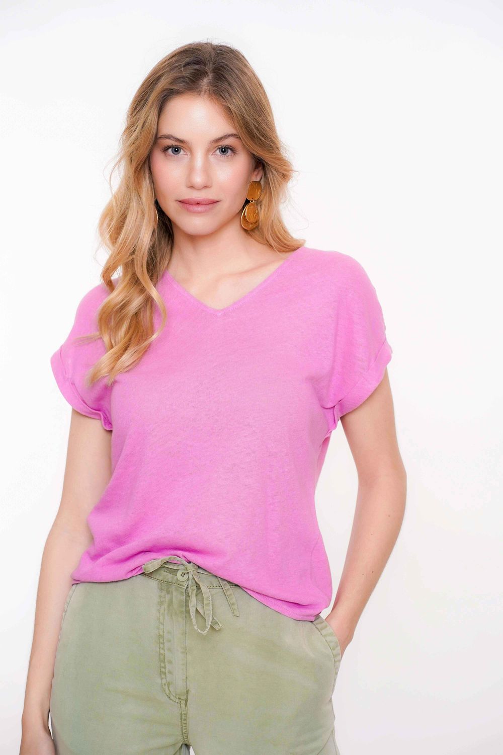 Geisha Top linen v neck Roze