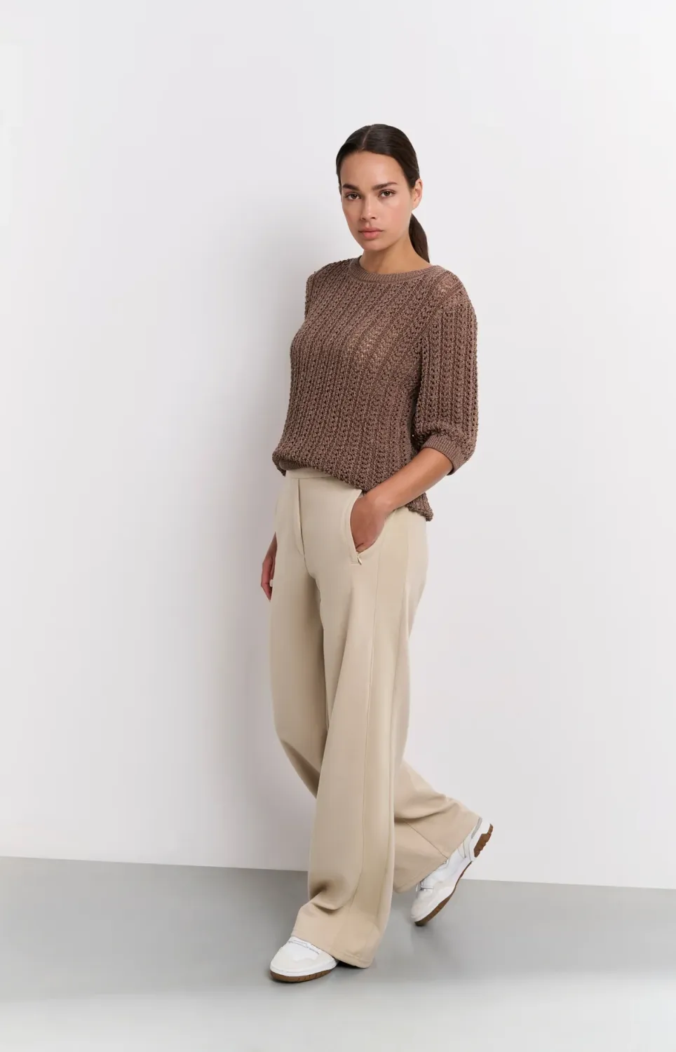Yaya High-waisted wide-leg trousers Beige