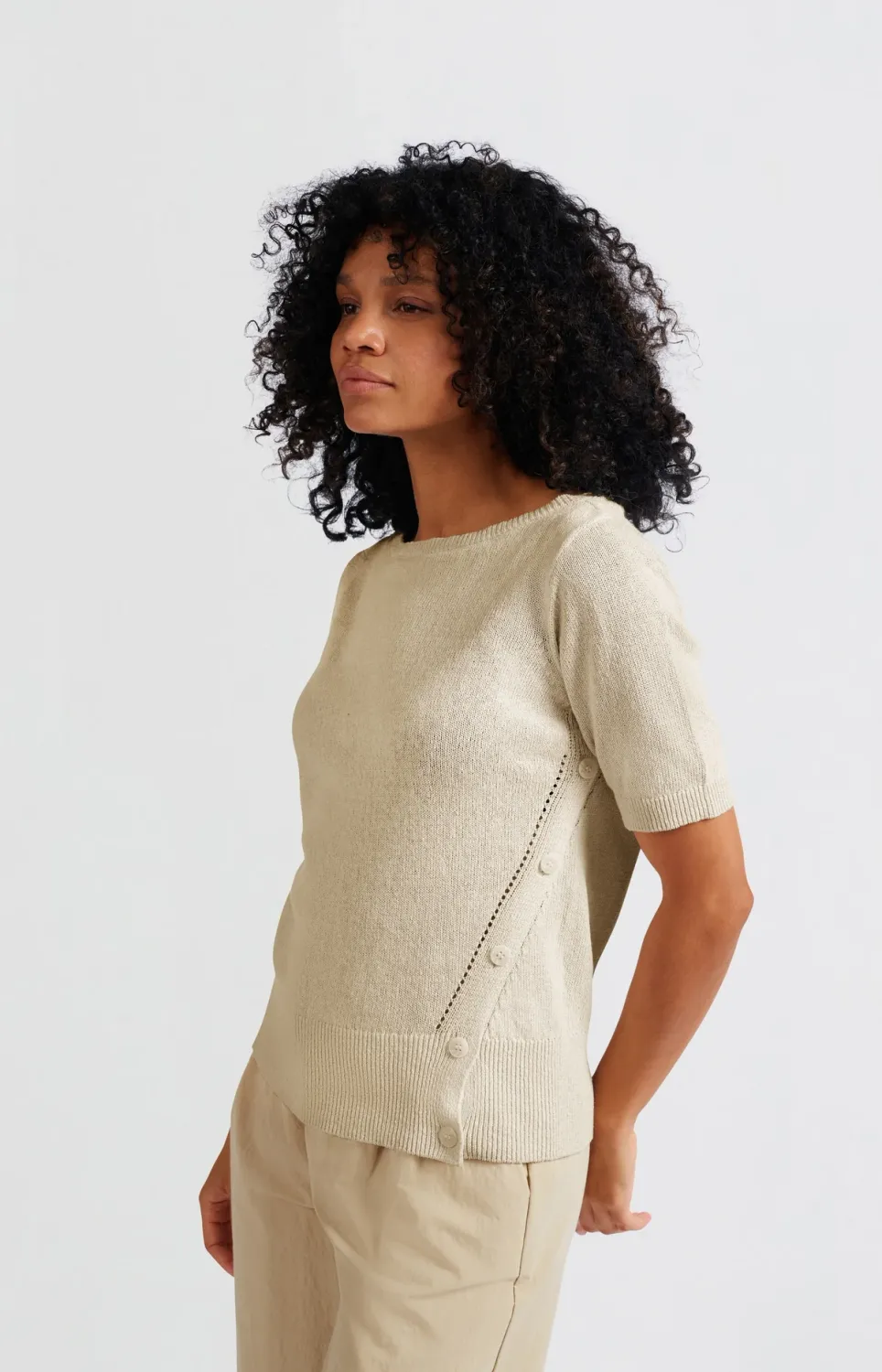Yaya Fijngebreide sweater met boothals en korte mouwen