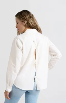YAYA Poplin blouse met strikdetails op de rug Wit