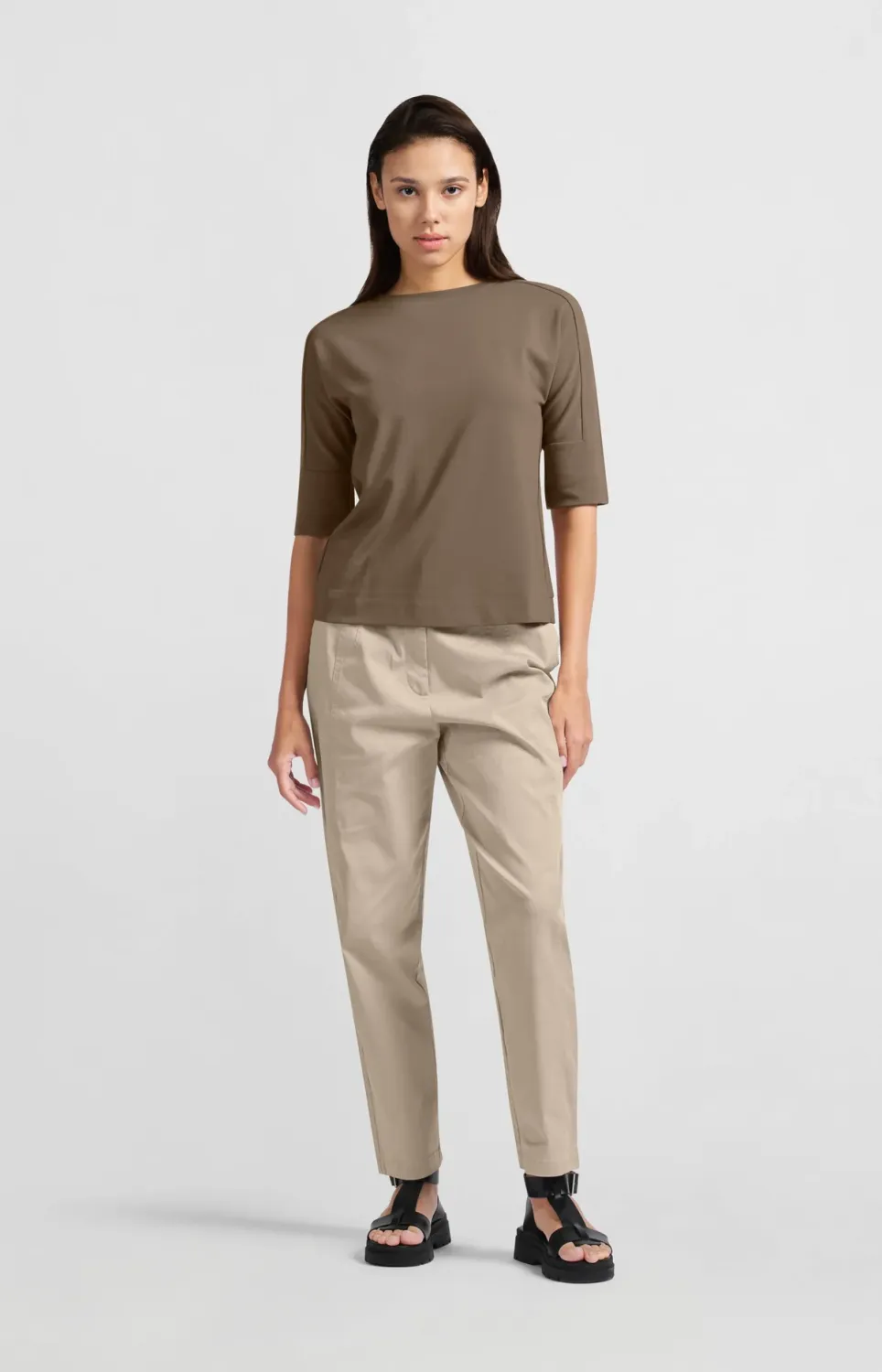 Yaya Geweven katoenen broek met hoge taille