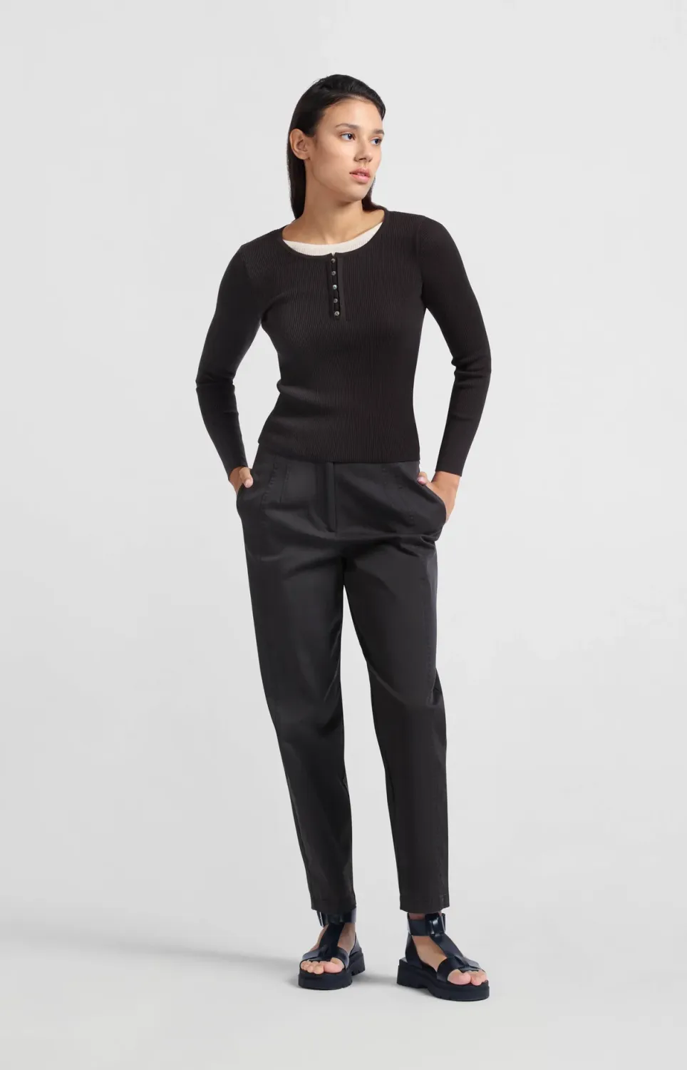 YAYA Geweven katoenen broek met hoge taille Grijs