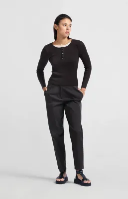 YAYA Geweven katoenen broek met hoge taille Grijs