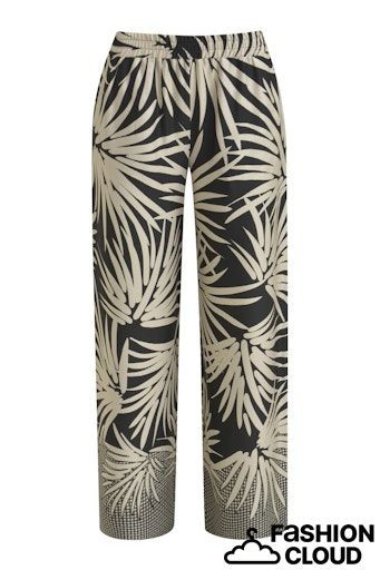 Milano Italy Wide Leg Broek Met Elastiek Taille Zwart