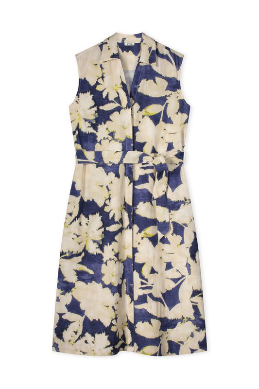 Kyra dress long sleeveless flower print Blauw