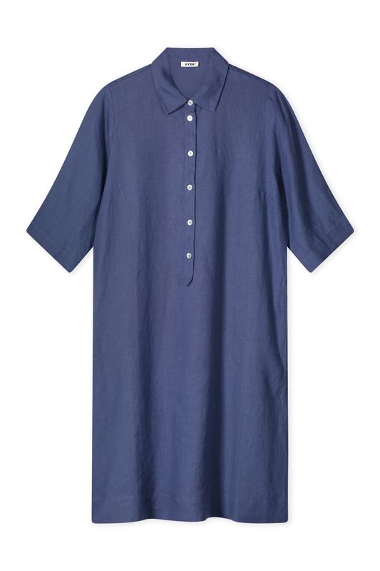 Kyra dress 3/4 mouw linen Blauw